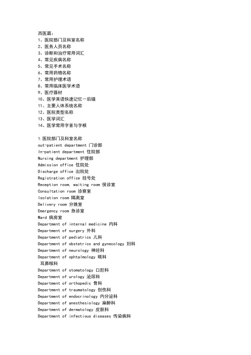 医学英语常用词汇