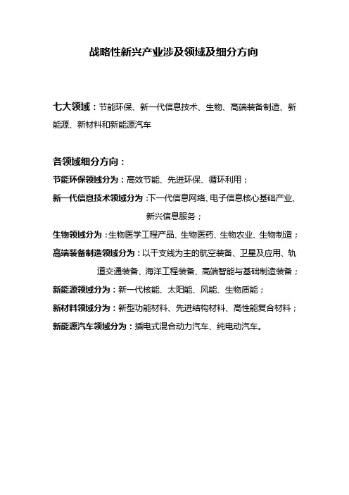 战略性新兴产业中的机会72-战略性新兴产业涉及领域及细分方向