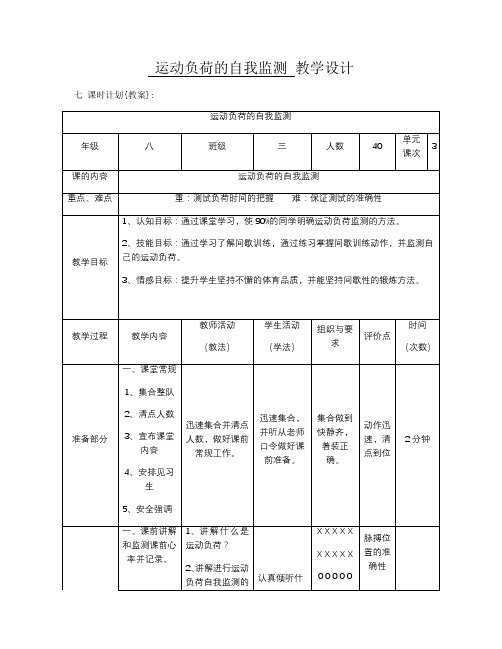 运动负荷的自我监测 教学设计