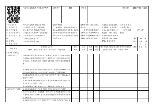 内部质量管理体系审核检查表(C06-产品和过程批准)