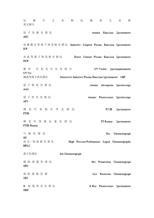 仪器中文名称仪器英文名称                                                   分析仪器中英文缩写