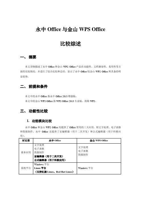 永中Office与金山WPS-Office比较综述