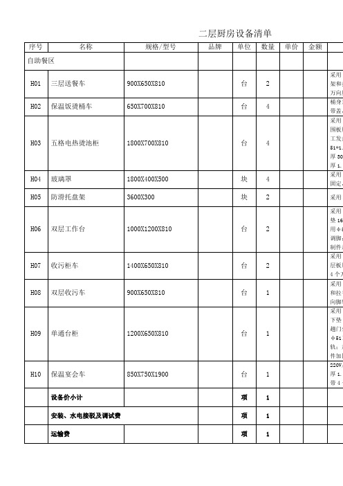 餐厅设备清单