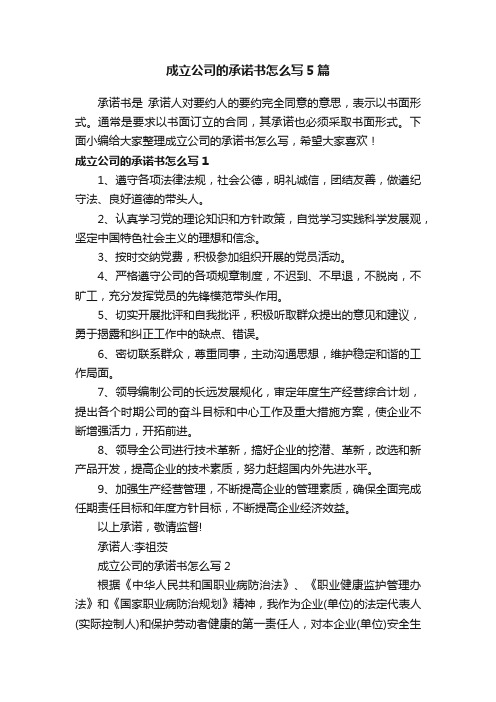 成立公司的承诺书怎么写5篇