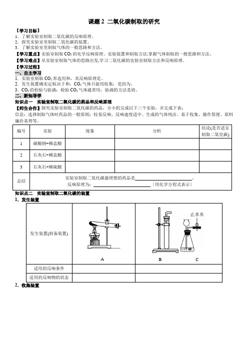 (新)人教版化学《课题2 二氧化碳制取的研究》导学案(精品)