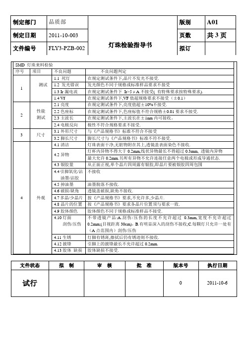 LED灯珠来料IQC检验标准