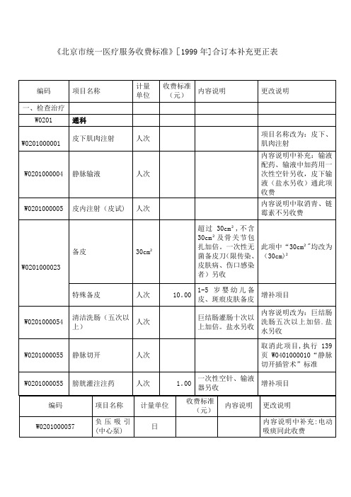 北京市统一医疗服务收费标准