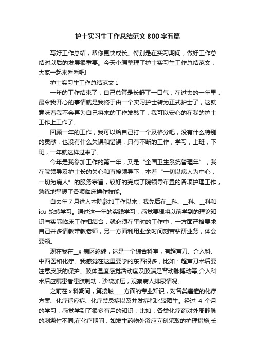 护士实习生工作总结范文800字五篇