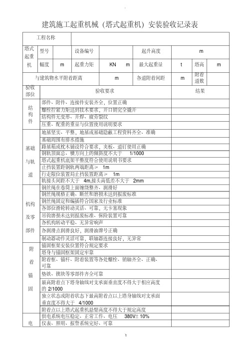 塔吊安装验收记录表