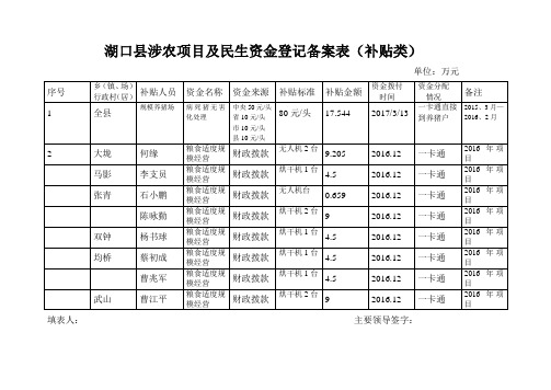 湖口涉农项目及民生资金登记备案表补贴类