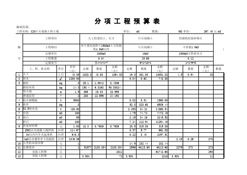 单价计算(埋石砼)