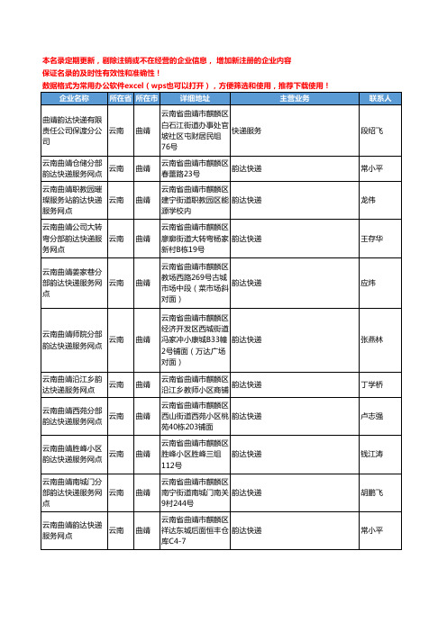 2020新版云南省曲靖韵达快递工商企业公司名录名单黄页联系方式大全37家