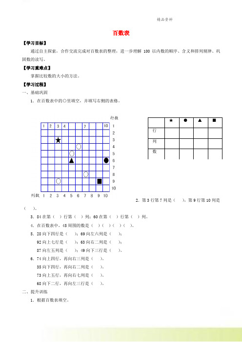 一年级数学下册六整理与提高6.1百数表学案沪教版