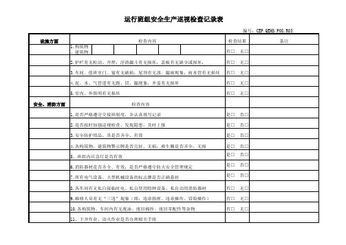 污水处理厂运行班组安全检查表