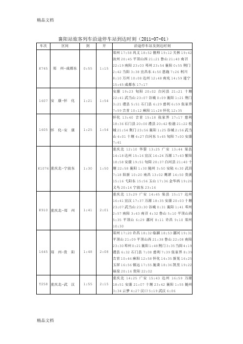 (整理)襄阳站旅客列车沿途停车站到达时刻