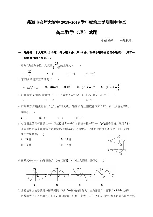 2018-2019安徽省芜湖市安师大附中高二下学期期中考试数学（理）试题