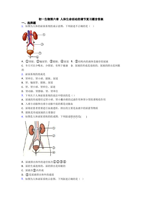 初一生物第六章 人体生命活动的调节复习题含答案