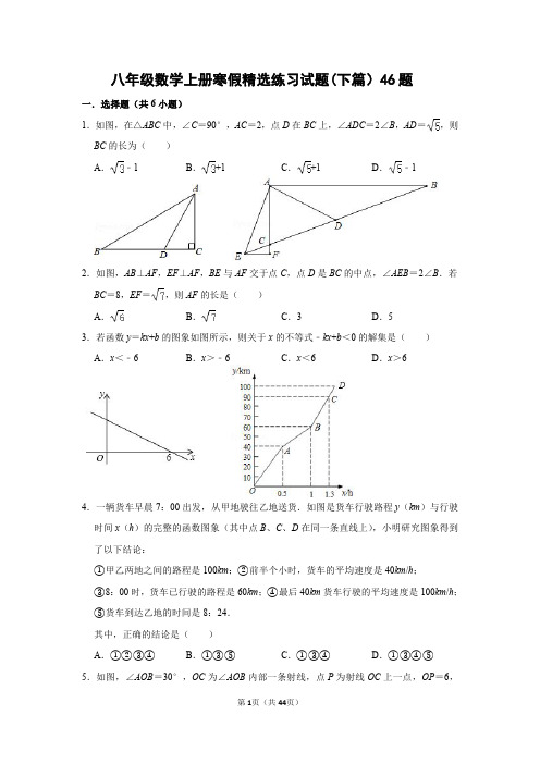 初中八年级数学上册寒假精选练习试题(下篇)46题