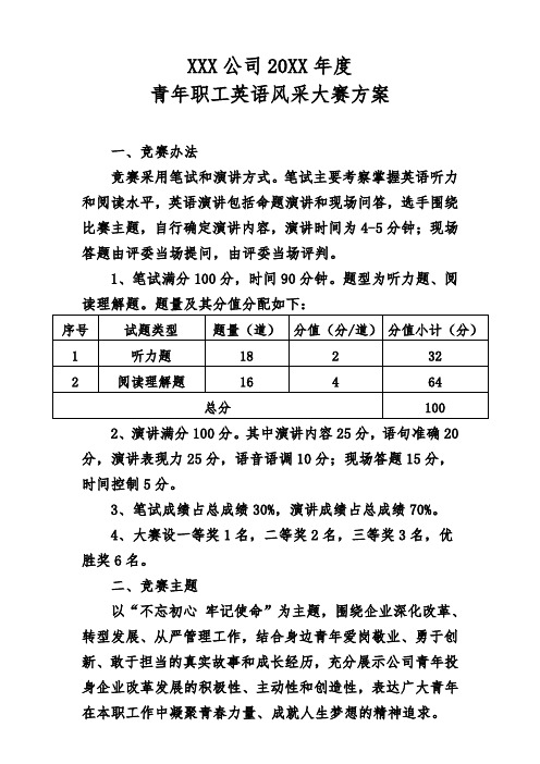 青年职工英语风采大赛方案