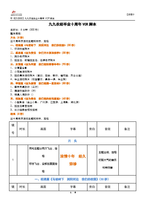 毕业十周年庆短片VCR脚本