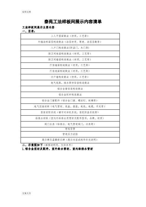 工法样板间展示内容应用清单现用图解