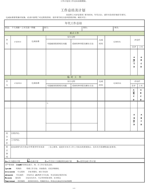 工作计划及工作总结表格模版、