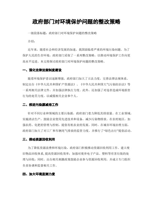 政府部门对环境保护问题的整改策略