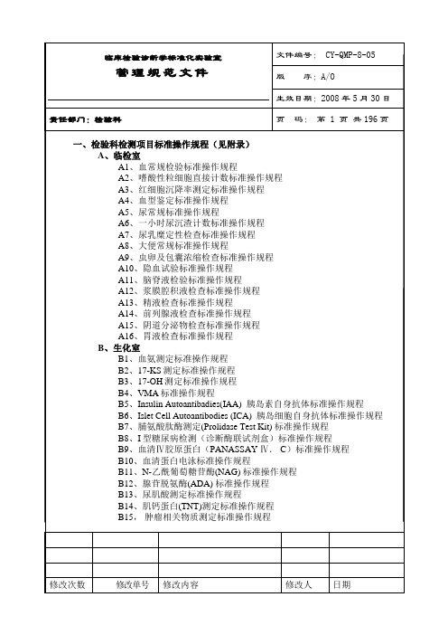 临床检验标准化实验室完整SOP程序文件