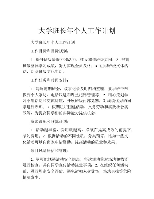 大学班长年个人工作计划