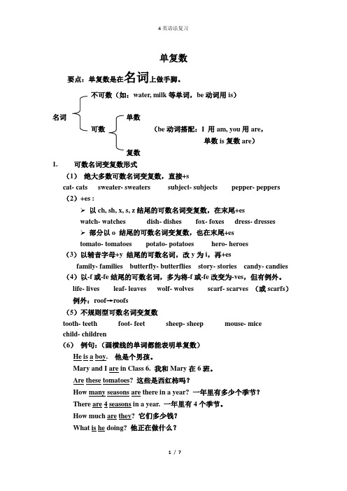 小学四年级英语期末复习资料(含语法和句型拆解)