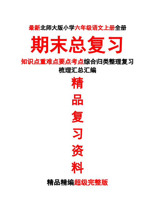 最新北师大六年级语文上册第十一11册全册期末总复习知识点重难点要点考点归类整理复习超级完整版精品打印版