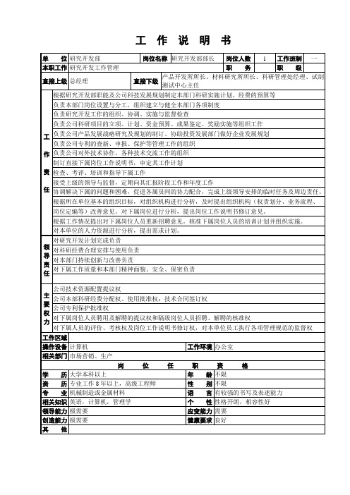 研究开发部部长工作说明书.doc