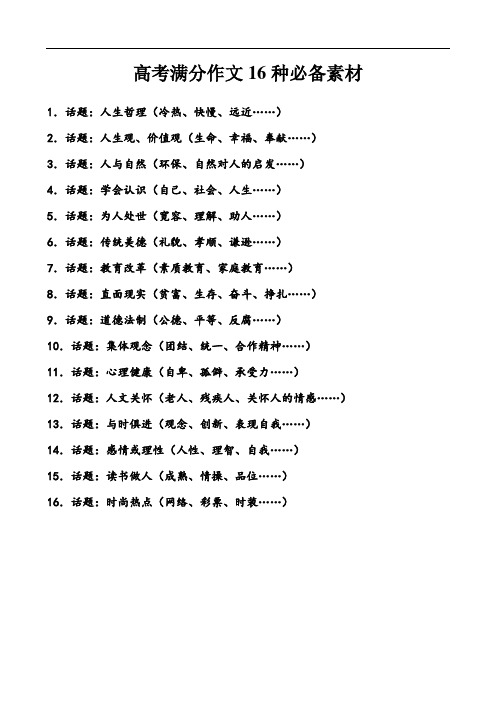 高考满分作文16种必备素材 ttmbword.doc