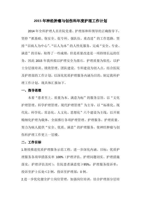 神经肿瘤与创伤科的护理度工作计划可编辑