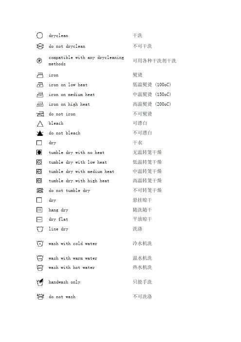 各种常见的水洗标释义