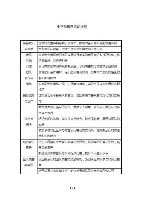 小学鼓乐队活动计划