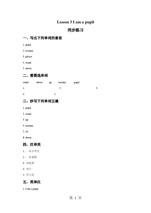 三年级上册英语同步练习Lesson 3 I am a pupil 同步练习2接力版