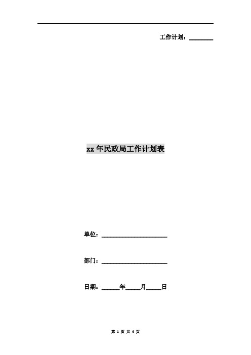 xx年民政局工作计划表