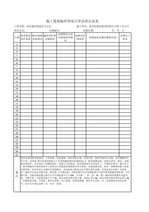 施工现场临时用电日常巡查记录表