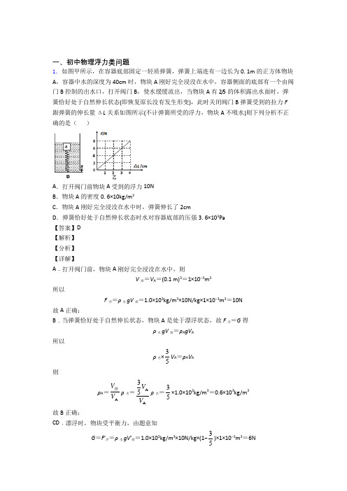 2020-2021中考物理 浮力类问题 培优练习(含答案)含答案