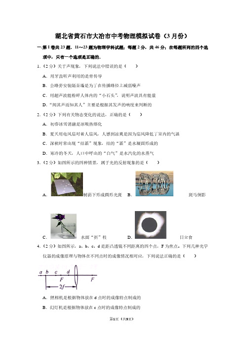 湖北省黄石市大冶市中考物理模拟试卷(3月份)