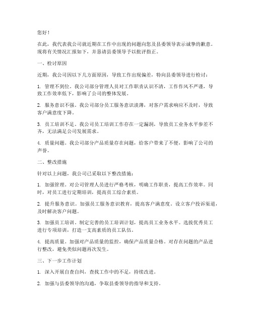 企业向县委检讨书范文