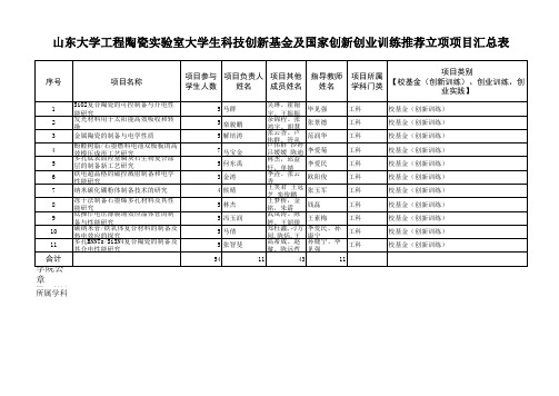 工程陶瓷实验室-山东大学大学生科技创新基金校级项目评审结果(名额共计11项)