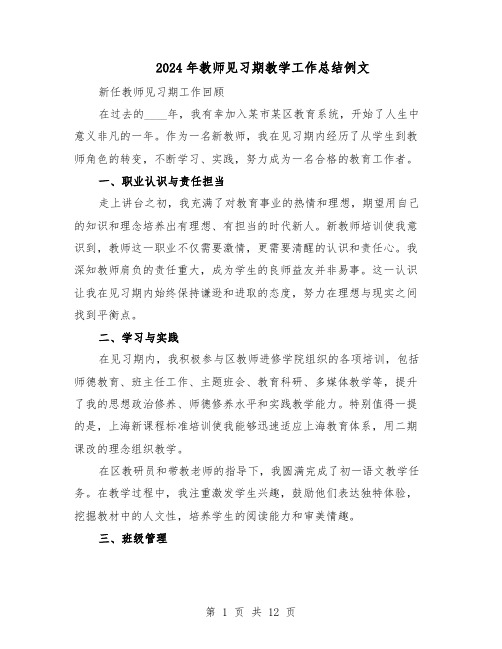 2024年教师见习期教学工作总结例文（7篇）