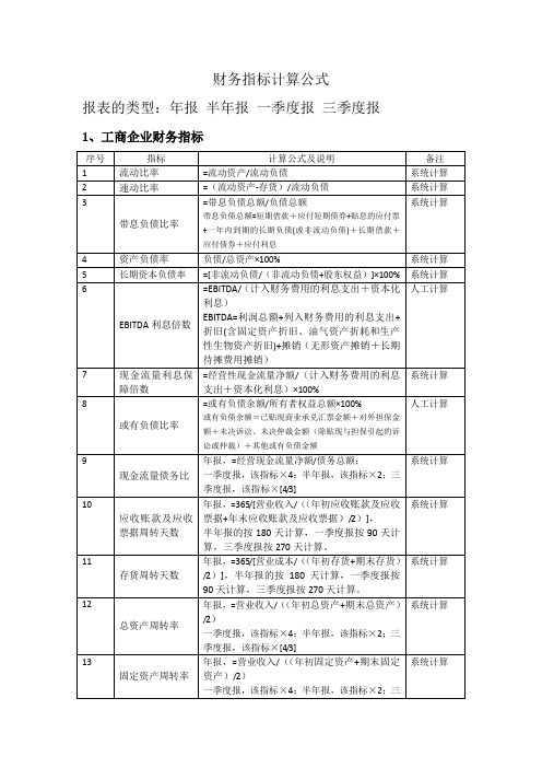 财务指标计算公式