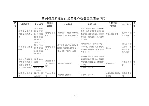 贵州省政府定价的经营服务收费目录清单