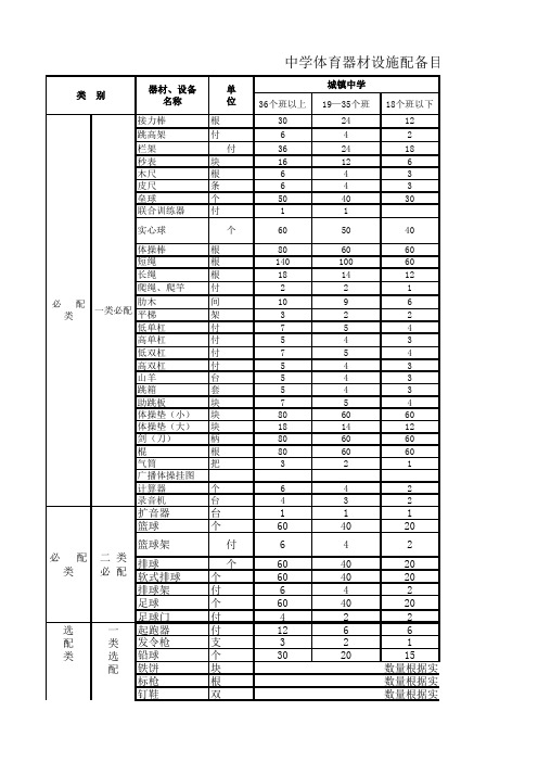 初级中小学体育场地配备标准