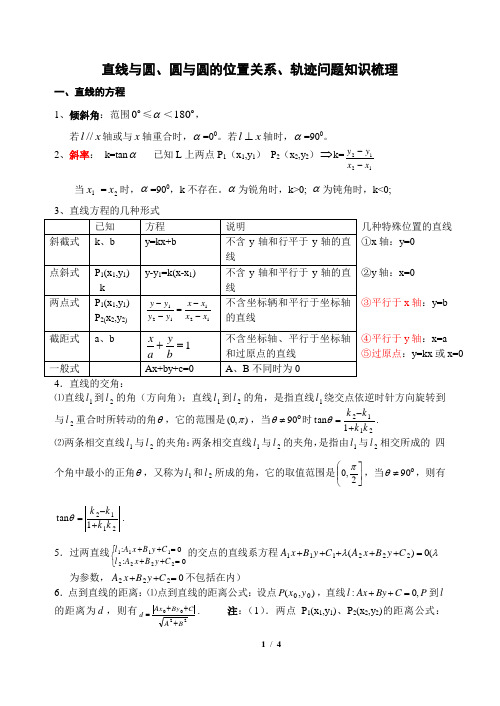 圆的方程与专题复习(直线与圆、圆与圆的位置关系、轨迹问题)知识梳理[1]