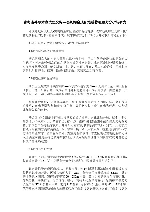 青海省格尔木市大灶火沟—黑刺沟金成矿地质特征潜力分析与研究