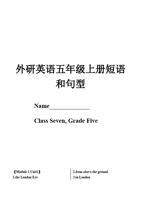 外研版英语五年级上册短语和句型